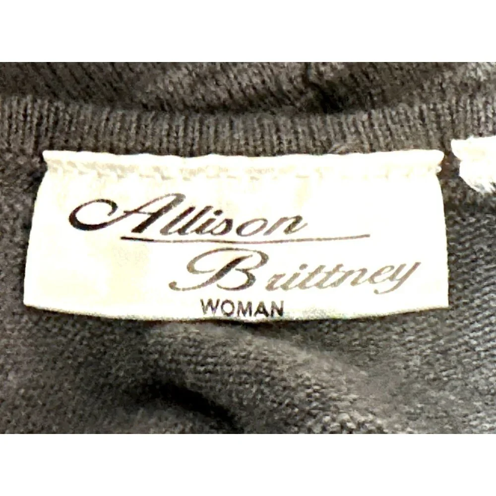 Allison Brittney Small Gray Textured Knit Long Sleeve Dress Soft Glam Open Back - Picture 7 of 10